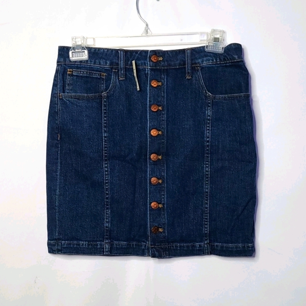 NWT Madewell stretch straight A-line button down blue jean mini skirt sz 30